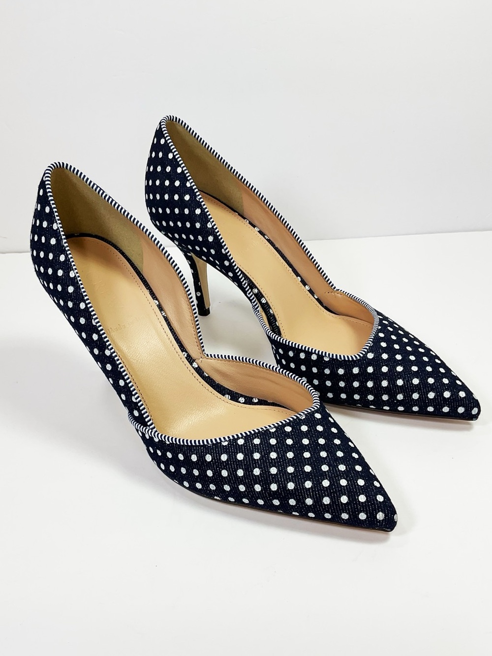 J. Crew D'orsay Colette  Navy Blue White Polka Dot Heels